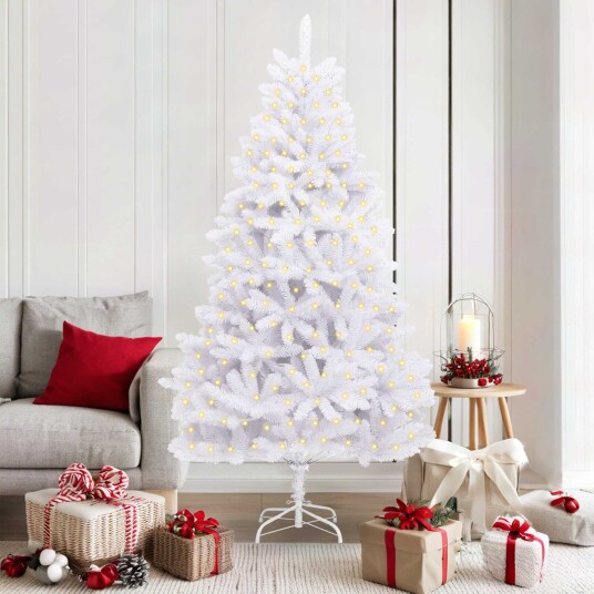 vidaXL Kunstig juletre med 300 LED Hvit 180 cm PVC og metall