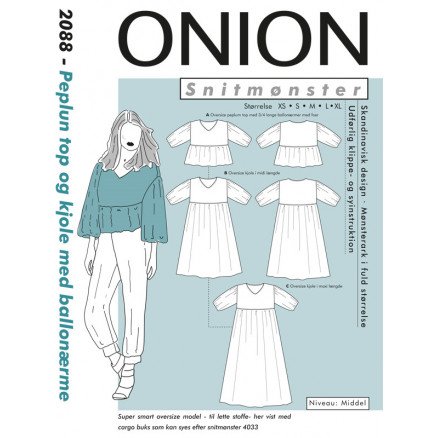 ONION Mønstermal 2088 Peplum topp og kjole str XS XL