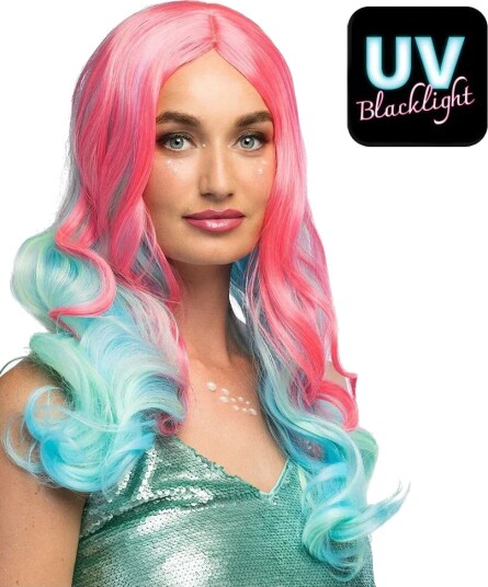 Nixie Bølgete UV Reaktiv Rosa Blå og Grønn Parykk Nixie Bølgete UV Reaktiv Rosa Blå og Grønn Parykk