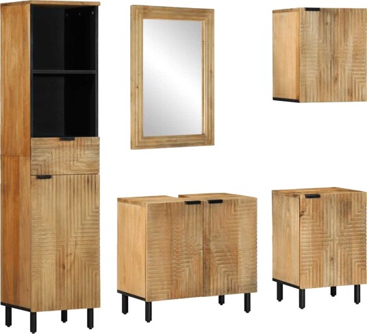 Vidaxl Baderomsskapsett 5 deler brun heltre mango 3310009