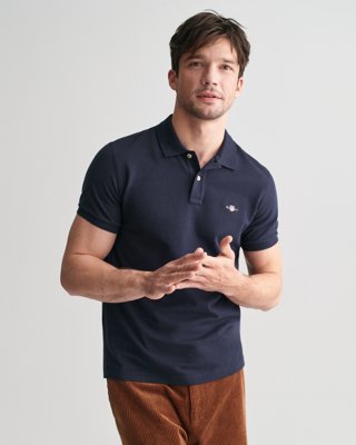 Klassisk piquéskjorte i slim fit EVENING BLUE M