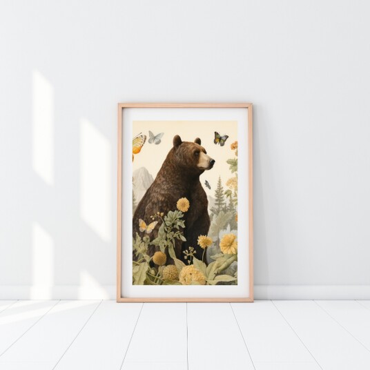 Plakat – Dyr / bjørn og blomst Plakat – Dyr / bjørn og blomst