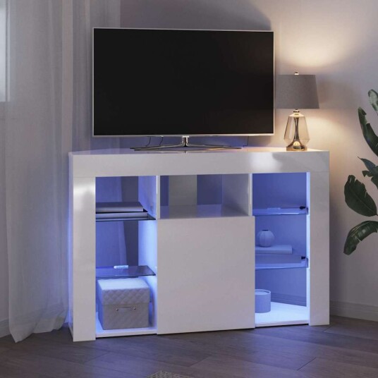 Hjørne LED TV skap Veggmontert Høyglanset Hvit 104 x 40 x 68 cm Hjørne LED TV skap Veggmontert Høyglanset Hvit 104 x 40 x 68 cm