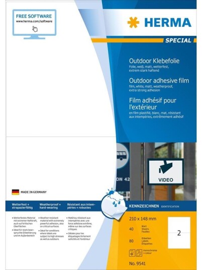 HERMA Weatherproof outdoor film labels A4 210 x 148 mm white HERMA Weatherproof outdoor film labels A4 210 x 148 mm white