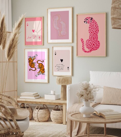Plakat Fargerike Tigre og Hjerter / Set of 5