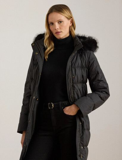 Lauren Ralph Lauren Faux Fur Trim Hooded Down Coat Black XS