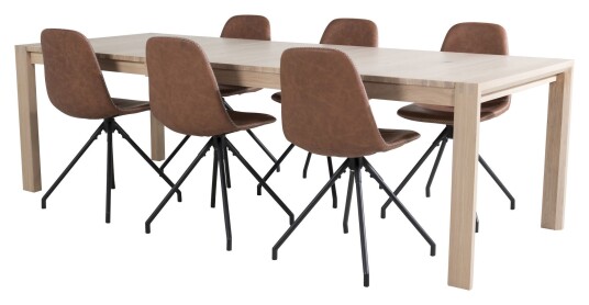 Venture Design Sleek Spisebord m. uttrekk med 6 Polar Stoler m. spin, Brun PU Unoliving