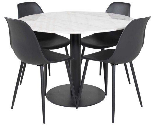 Venture Design Estelle & Polar spisegruppe Hvit/svart 4 st stoler & bord 106 cm