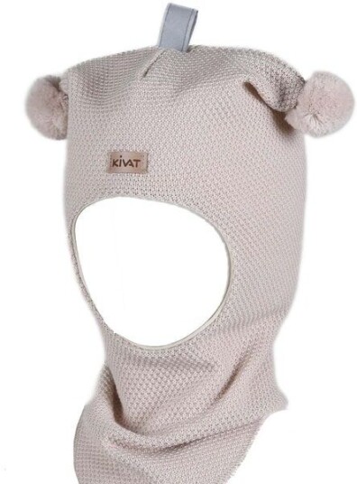 Kivat balaclava med perlestrikk og dusker Latte 0 1 år