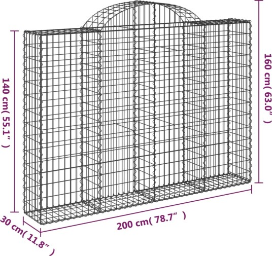 vidaXL Gabionkurv buet 200x30x140/160 cm galvanisert jern