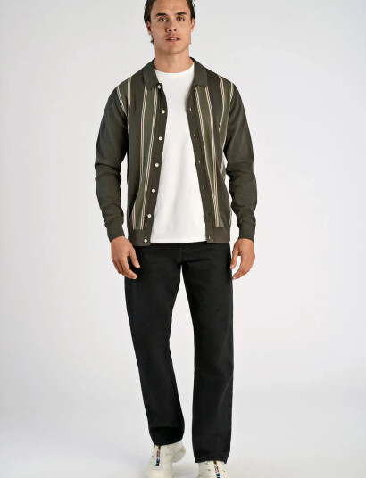 Lindbergh ?Knitted Polo Cardigan L/S - Khaki green - M Lindbergh ?Knitted Polo Cardigan L/S - Khaki green - M