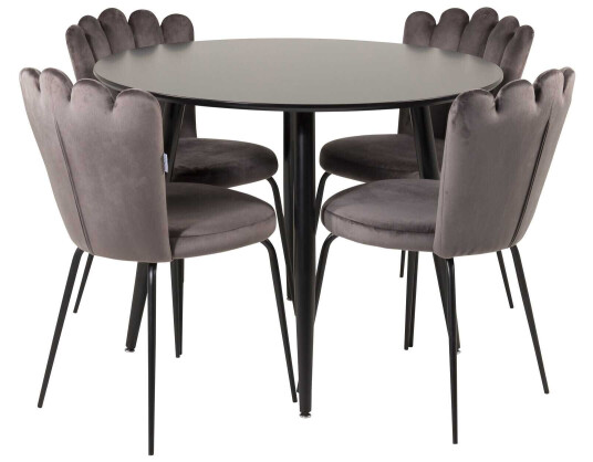 Venture Design Plaza & Limhamn spisegruppe Svart/grå 4 st stoler & bord 100 cm