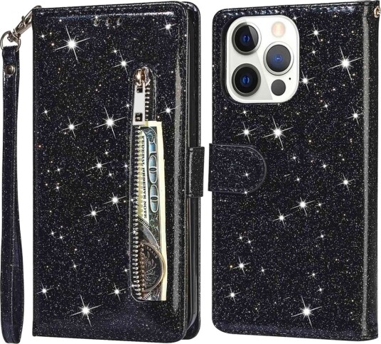 Trolsk Lommebokdeksel Glitter (iPhone 15 Pro) Svart