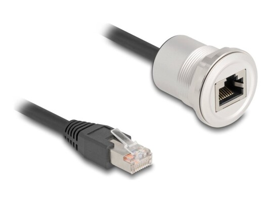 Delock Nettverksforlengelseskabel Rj-45 Hann Til Rj-45 Hunn Panelmonterbar 30 Cm 6 Mm Stp Cat 5E M25 Thread Svart/Sølv
