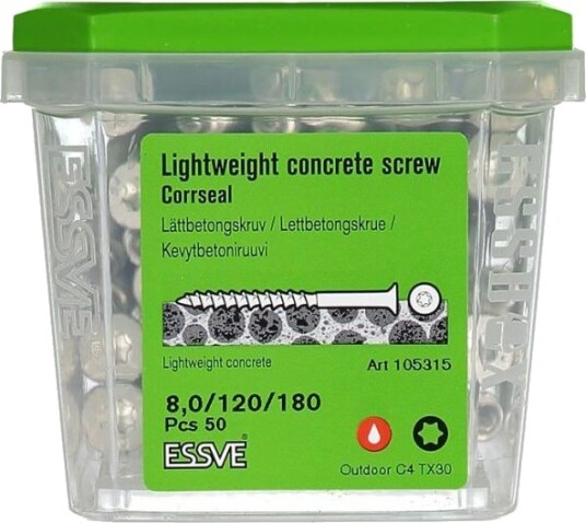 ESSVE CorrSeal TX30 Lettbetongskrue 8,0x180mm, 50-pakning