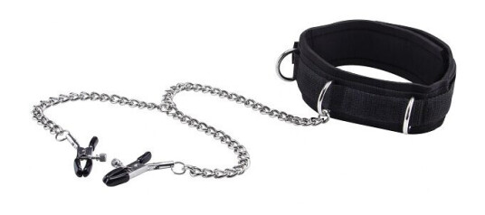 Shots Toys - Ouch! Ouch!: Velcro Collar with Nipple Clamps, svart
