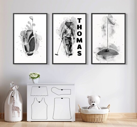 Personlig plakat Golfkunst / Sett med 3
