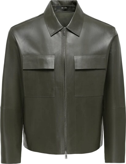 ONLY & SONS Onsearl Leather Jacket Otw Frml Khaki green XL
