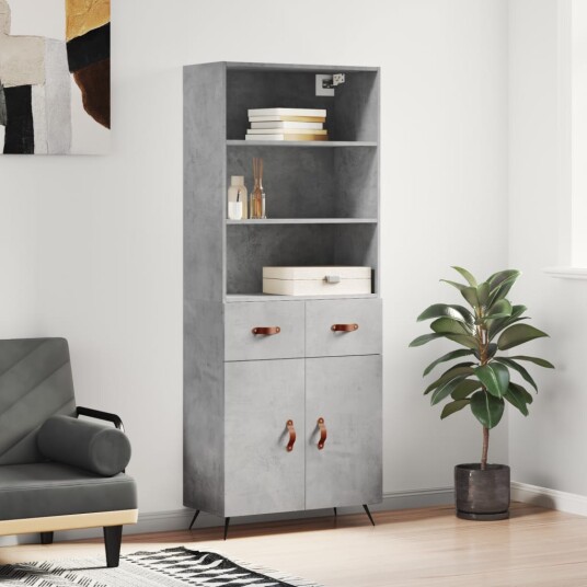 vidaXL Highboard betong grå 69,5x34x180 cm konstruert tre 8720845499150