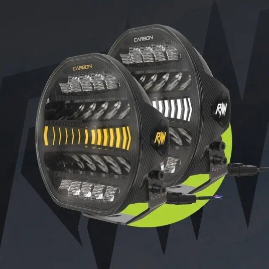 RAW CARBON fjernlys 9" m/dynamisk gult el. hvitt parklys 170W