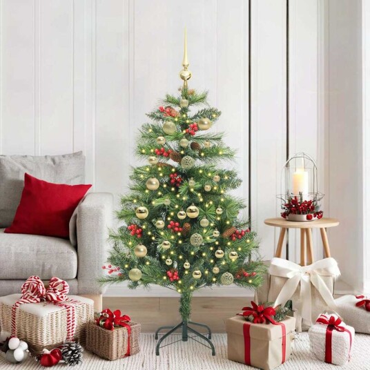 vidaXL Kunstig juletre med LED -stripelys grønn 150 cm PVC og metall