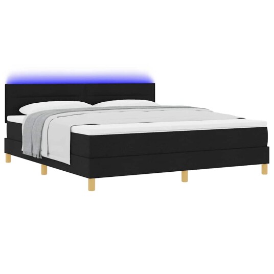 LED Box Springer Bed med hodegjerde Svart 180 x 200 cm stoff