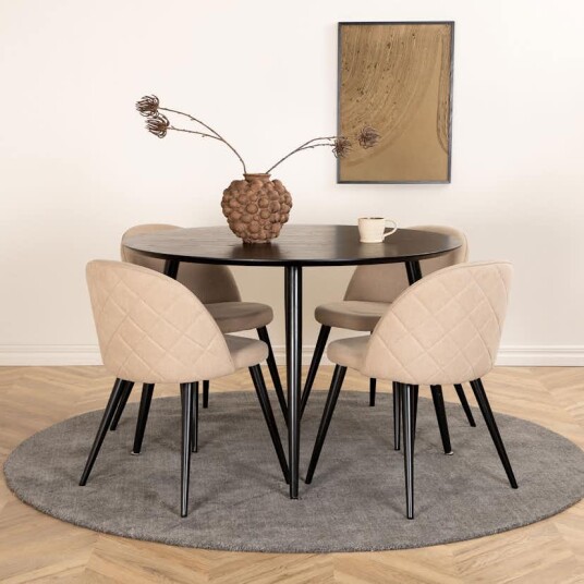 Venture Home Spisegruppe Venture Home Dipp Ø115 cm med 4 Velvet Stitches Stoler GR22248S