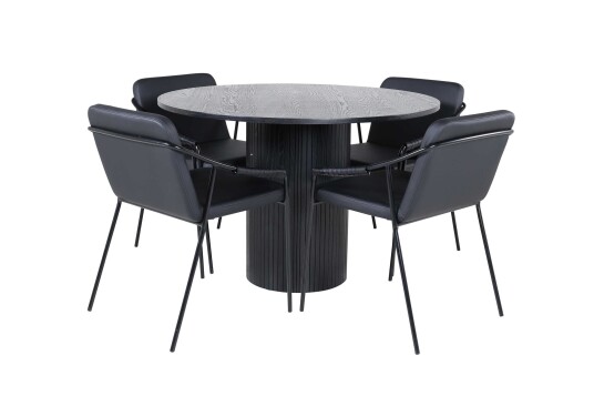 Venture Design Bianca & Tvist spisegruppe Svart/svart 4 stoler & bord 110 cm