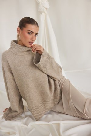 BUBBLEROOM Betina Turtleneck Sweater Beige melange L BUBBLEROOM Betina Turtleneck Sweater Beige melange L