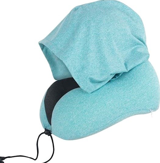Nakkepute med minneskum, reisepute med hette for voksne, for fly, biler og tog Blå Blå