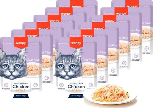 Wanpy 12 x Retort Pouch & Crab 1020gr total Chicken 85 g