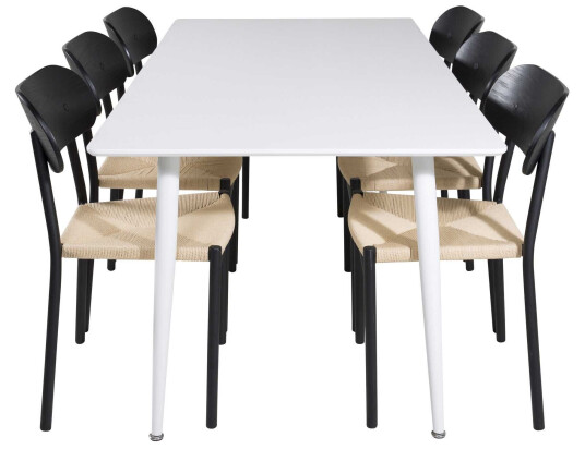 Venture Design Polar & Polly spisegruppe Hvit/svart 6 st stoler & bord 180 x 90 cm