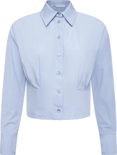Mango Pleated Cotton Shirt Blue L