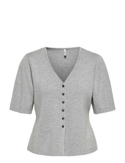 ONLY Onllucy Ss V Neck Button Ex Knt   Grey   M
