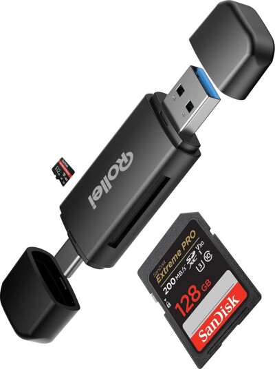 Rollei 2-i-1 minnekortleser SD og microSD USB-A og USB-C