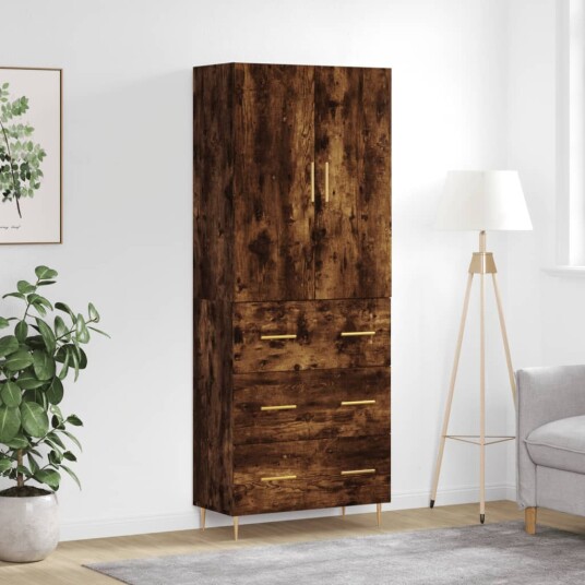 vidaXL Highboard røkt eik 69,5x34x180 cm konstruert tre 8720845410896