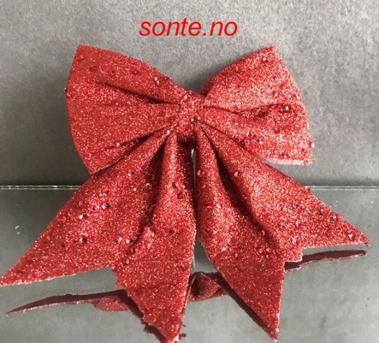 Røde sløyfer med glitter og perler 2 stk i pakken