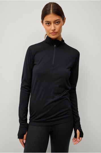 Áhkká Funksjonsgenser Merino Wool LS Halfzip W Svart