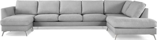 Ocean Lyx 6 seters Høyrevendt U formet Sofa med Divan og Sjeselong + Fotskammel i Stoff Grå