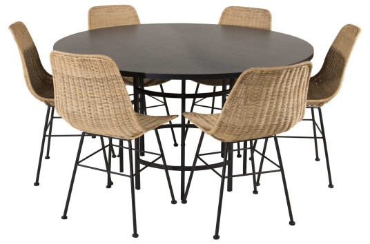 Venture Design Copenhagen & Bali spisegruppe Svart/svart 6 st stoler & bord 140 cm