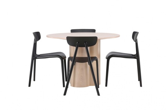 Venture Design Olivia & Ursholmen spisegruppe Svart/whitewash 4 stoler & bord 110 cm
