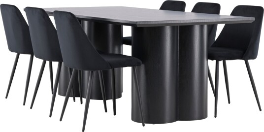 Olivia Spisegruppe 210 cm Rektangulær med 6 Night stoler - Sort/Sort