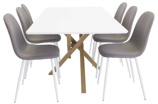 Venture Design Piazza & Polar spisegruppe Hvit/grå 6 st stoler & bord 180 x 90 cm