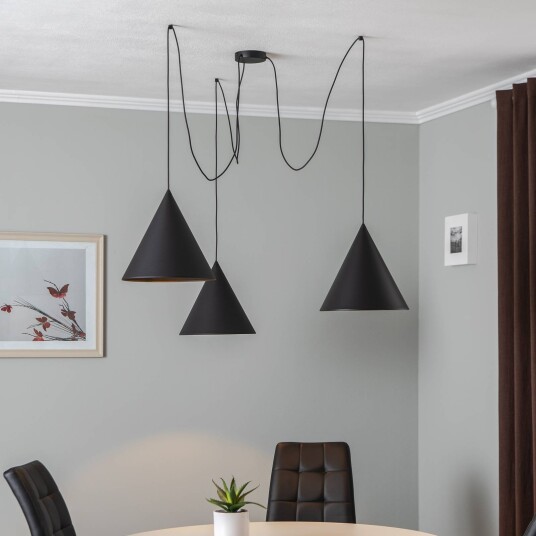 TK Lighting Hengelampe Cono 3-lys desentraliserte lampeskjermer 32 cm svart
