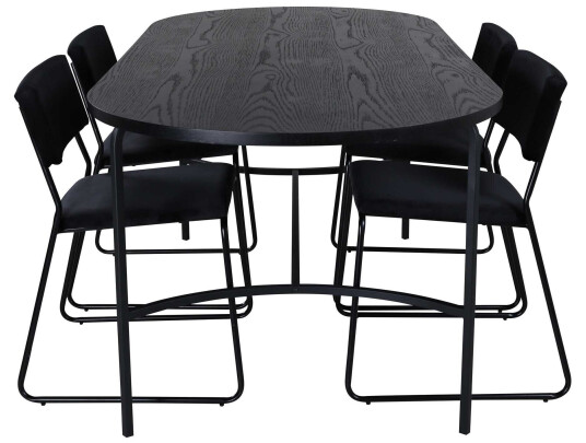Venture Design Skate & Kenth spisegruppe Svart/svart 4 stoler & bord 200 x 90 cm