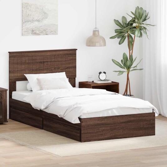 Seng med Oppbevaring Brun Eik 100 x 200 cm Konstruert tre