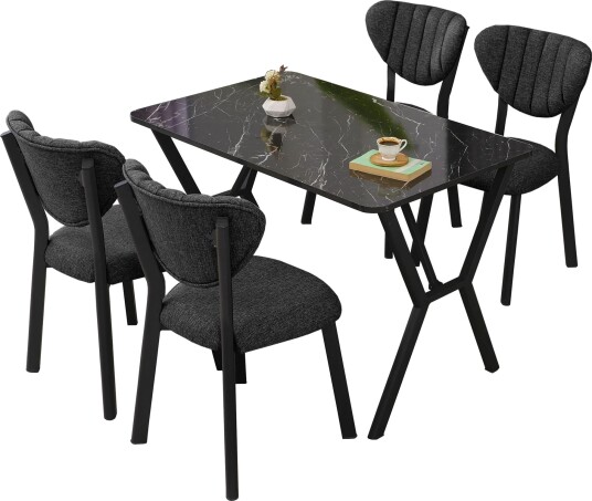 Krylor spisegruppe bord 110 cm + 4 stoler - Antrasitt og Svart