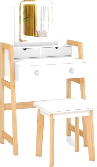 Servantbord i tre med speil og 3 skuffer – hvit Servantbord i tre med speil og 3 skuffer – hvit