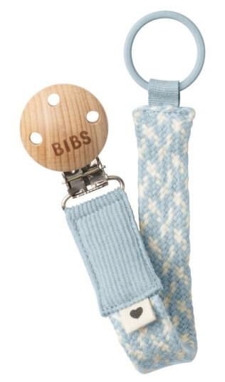 BIBS Pacifier Clip Braided Baby Blue/Ivory