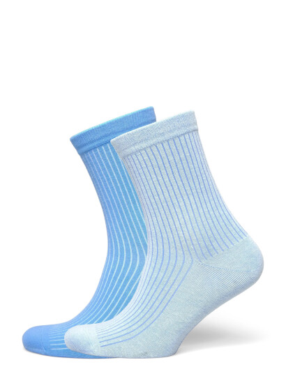 Organic Basics Core Rib Contrast Socks 2-Pack - Blue - 43-46